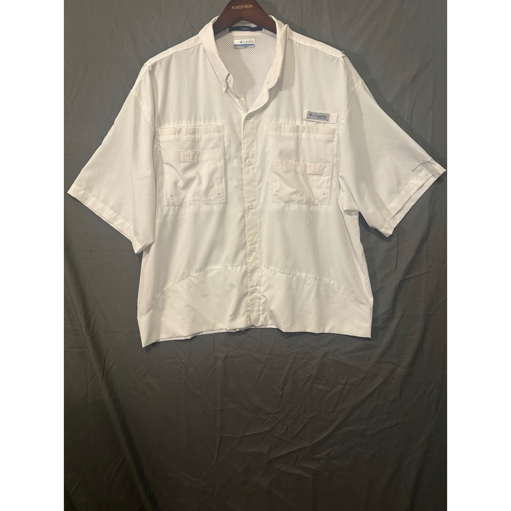 Columbia PFG Tamiami II Fishing Shirt Men XL White Short Sleeve Omni-Shade UPF40